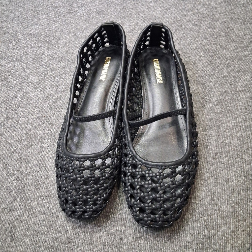 Cushionaire Weavy-WW Black Woven Mary Jane Flats Square Toe Size 7.5W Minimalist